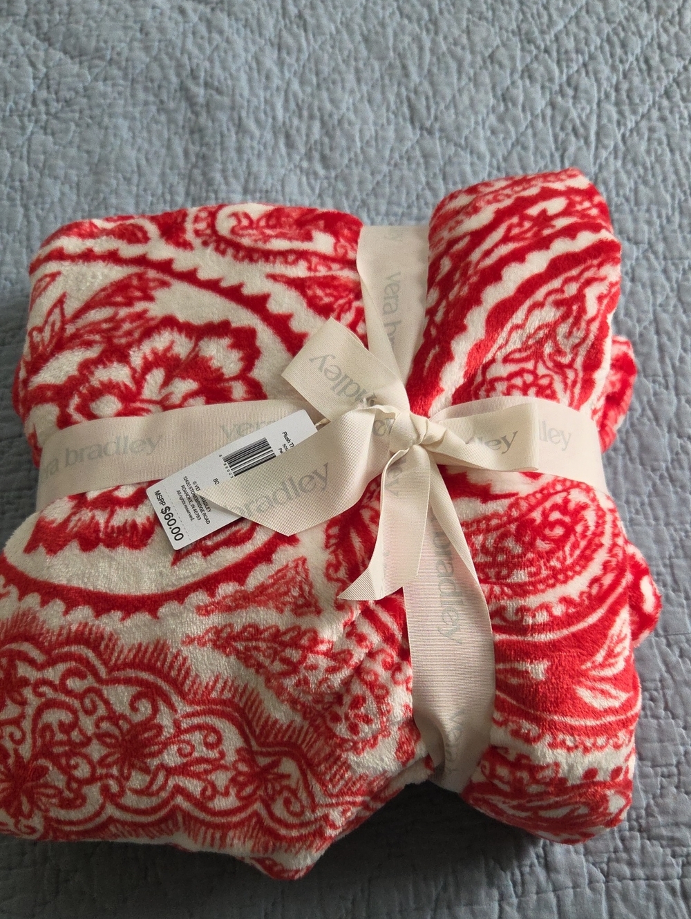 Vera Bradley Red and White Plush Paisley Throw